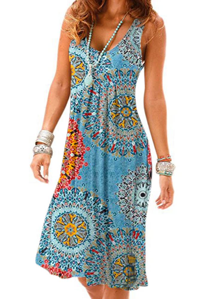 Camisunny Vacation Spring Summer Dresses for Women Flower Printed Swing Flowy Flattering Flared Size XL - Image 1